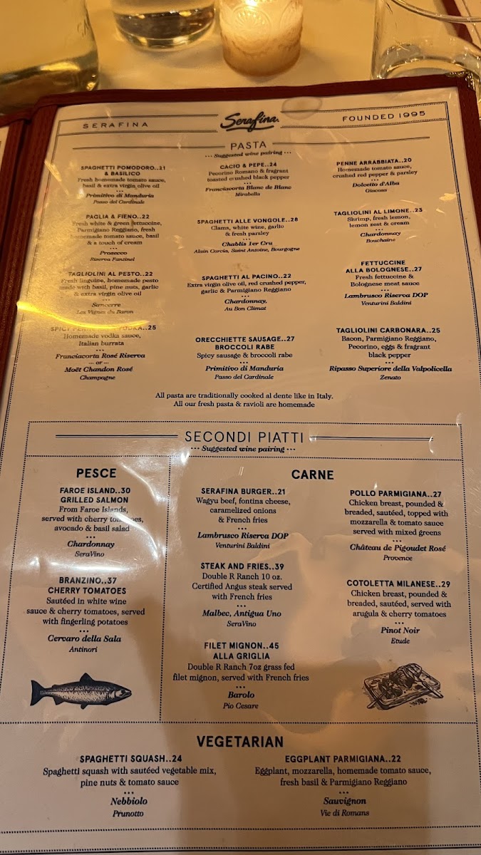 Serafina Tribeca Menu - Image 1
