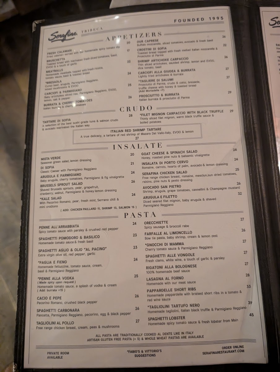 Serafina Tribeca Menu - Image 2